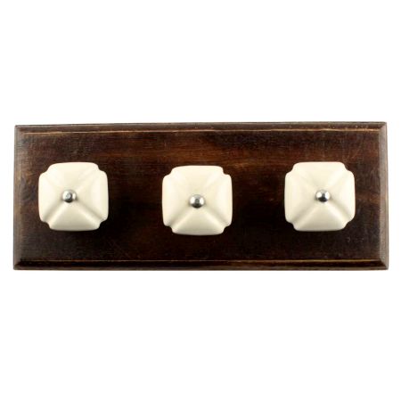 Solid Cream Square Ceramic Wooden Hook